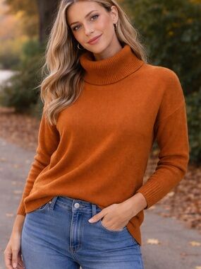 Time and Tru Women's Rust Turtleneck Pullover Sweater